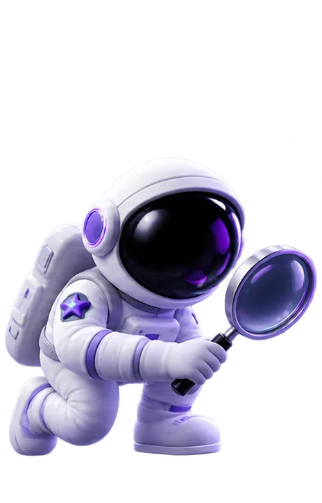 Astronaute ASTRA examinant le terrain à la loupe