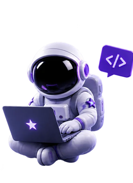 Astronaute ASTRA en train de coder sur un ordinateur portable