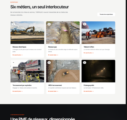 Grille des services Terralec B.T.P sur le site